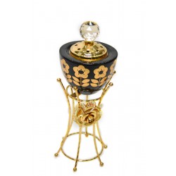 Black ceramic incense burner with golden legs + crystal cover